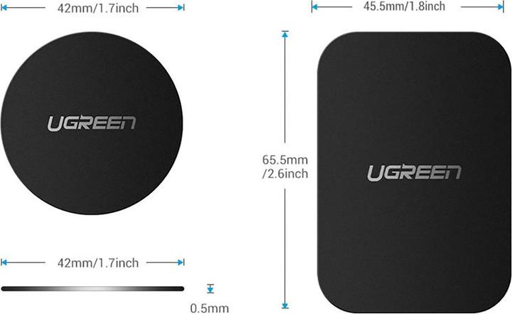 Actual product image Ugreen LP123 60410 round/rectangular metal plates for magnetic phone holders - black (2 pcs)