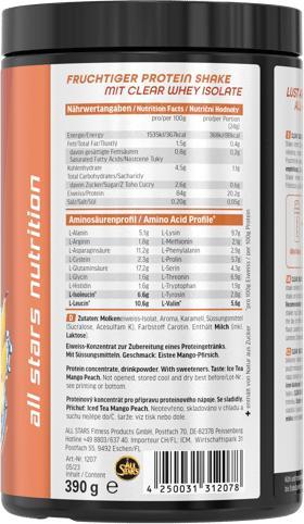 Produktbild All Stars Clear Isolate Whey Protein (390g Dose) (Ice Tea Mango Pfirsich, 1 Stk., 400 g)