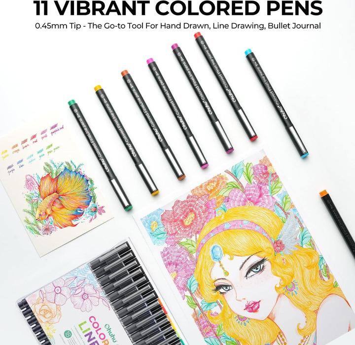 Immagine prodotto Ohuhu Penne da disegno a punta fine (Multicolore, 18 x)