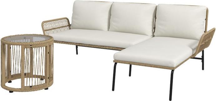 Swisshandel24 3-tlg. Rattan Gartenmöbel-Set, Gartengarnitur mit Liegestuhl, Couchtisch, Zweisitzer, Gartenset mit