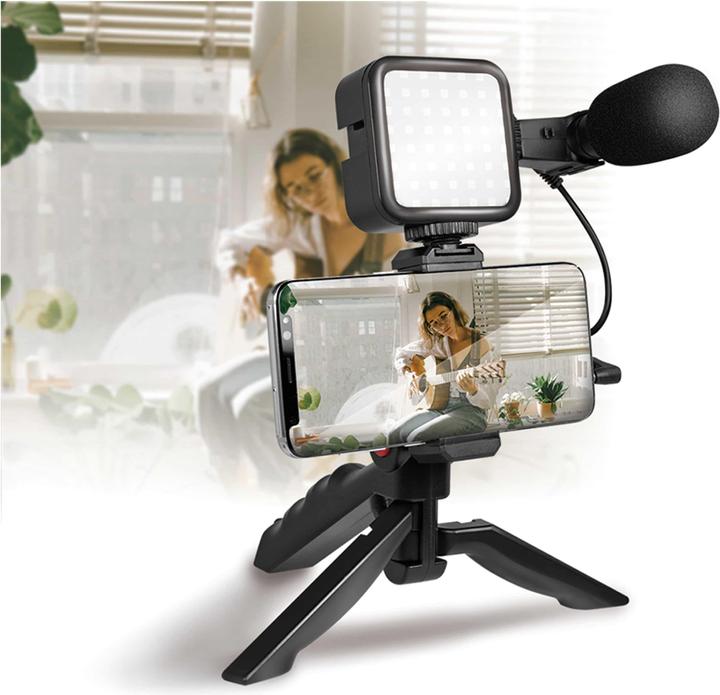 Produktbild LogiLink Vlogger Kit mit LED-Licht, Mikrofon + Stativ, für 4,77" Smartphones