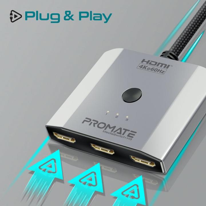 Actual product image ProMate MediaSwitch-H3 4K 3 in 1 HDMI Splitter
