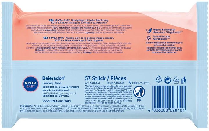 Nutritional values and ingredients NIVEA Soft & Cream Feuchttücher Quattro (228 Piece)