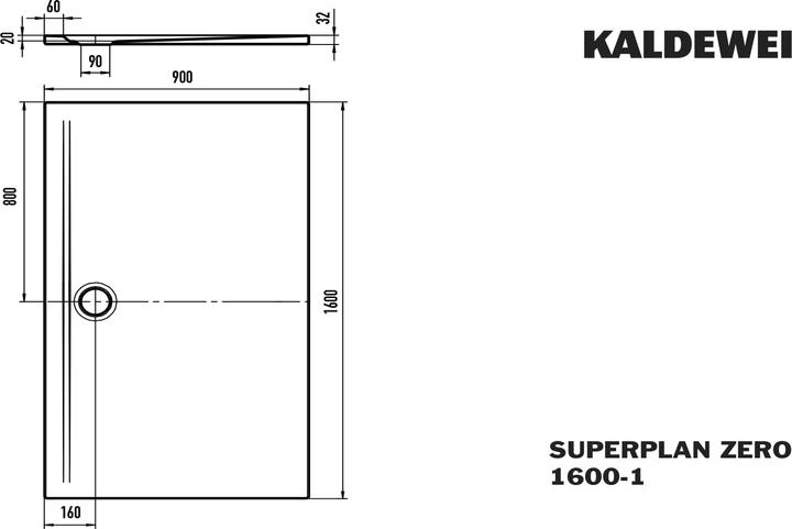 Actual product image Kaldewei Superplan Zero shower tile, 160x90cm, 36000001