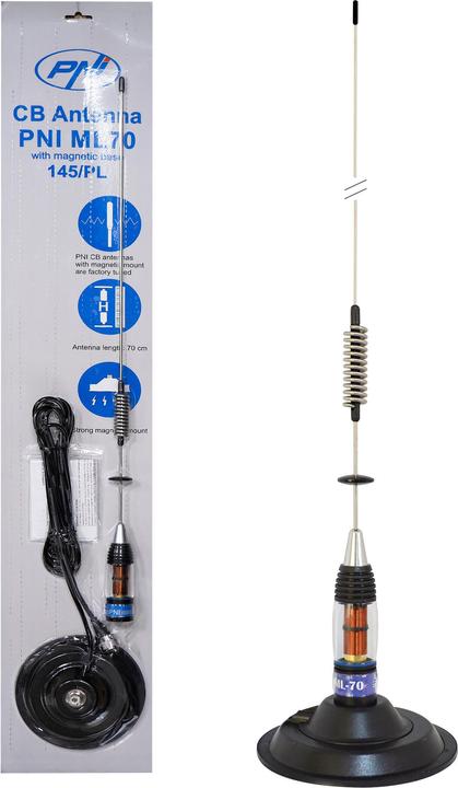 Immagine prodotto PNI Antenna CB ML70, lunghezza 70 cm, 26-30 MHz, 200 W, magnete 145 mm incluso nella fornitura