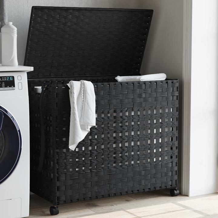 Actual product image VidaXL Laundry basket with castors Black 66x35x60 cm Rattan,colour