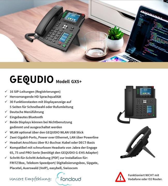 Actual product image Gequdio GX5+ IP phone set with mains adapter & headset