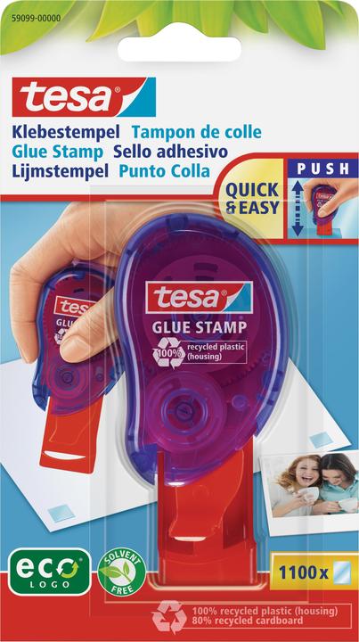 tesa Klebestempel ecoLogo, doppelseitige Klebepads zum schnellen Verkleben von Papier, Pappe & Fotos