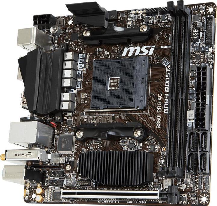 MSI B350I PRO AC - Motherboard - Mini-ITX - Socket AM4 - AMD B350 - USB 3.1 Gen 1, USB 3.1 Gen 2 - B (AM4, AMD B350, Mini-ITX)