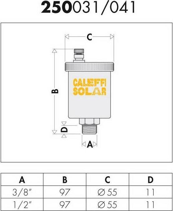 Actual product image Caleffi Automatic quick air vent Solar 3/8inch with ball valve shut-off