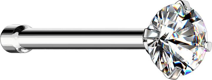 Image du produit Star Piercing Clou de nez droit argenté cristal rond serti d'argent (sans laiton, Acier chirurgical 316L)