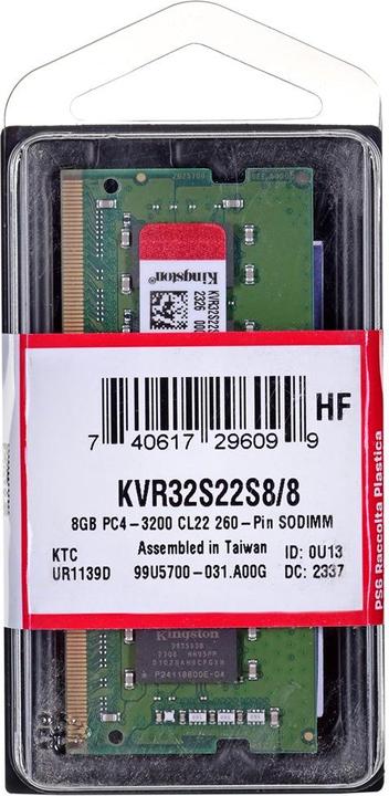 Produktbild Kingston KVR32S22S8 (1 x 8GB, 3200 MHz, DDR4-RAM, SO-DIMM)