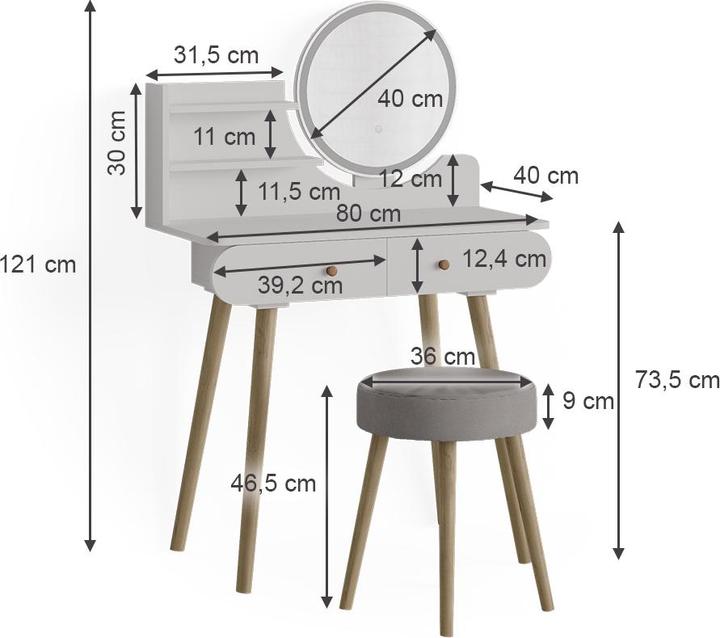 Actual product image Vicco Edda with stool and lighting (80 x 40 x 121 cm)