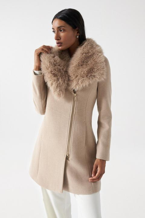 Salsa Jeans Wool Coat With Fur Collar