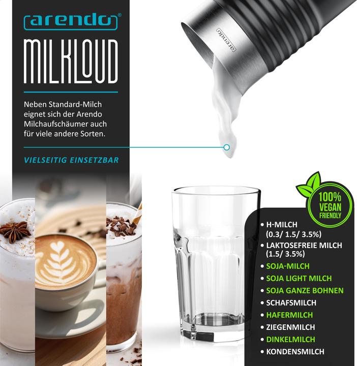Produktbild Arendo Milchaufschäumer 435 W, Automatisch, Elektrisch, Antihaftbeschichtet, Warm & Kaltaufschäumen (20 cl)