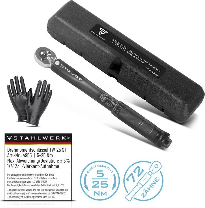 Produktbild Stahlwerk Drehmomentschlüssel TW-25 ST 5-25 Nm 1/4“ Zoll Umschaltknarre (1/4", 5 Nm, 25 Nm)