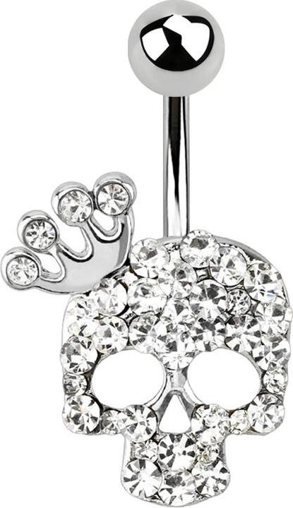 Star Piercing Banane silber Kristall Totenkopf mit Krone (Chirurgenstahl 316L, ohne Messing)