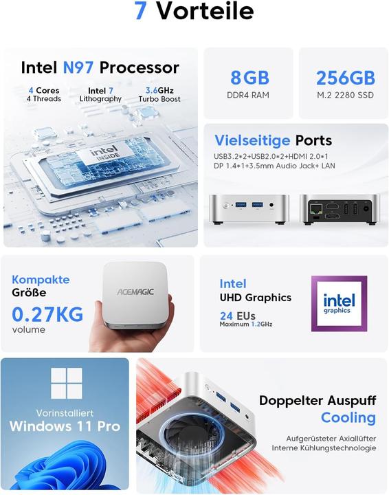 Produktbild AceMagic Mini PC mit Intel Alder Lake N97 und W11 Pro (8.19 GB)