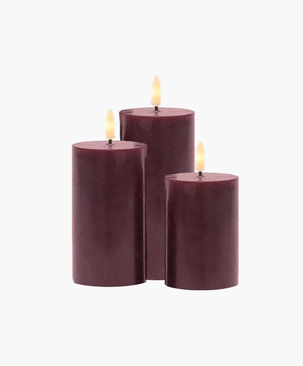 Actual product image Sirius LED Candle Set Sille, 10/12.5/15cm,Bordeaux,Rechargeable (3 x)