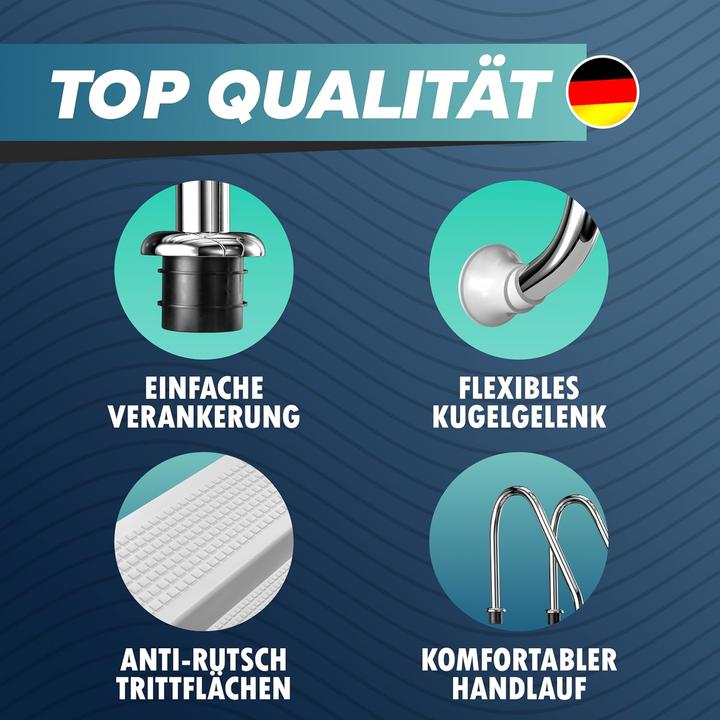 Produktbild Poolomio Einhänge-Leiter aus Edelstahl | 4 stufig | Standard-Modell