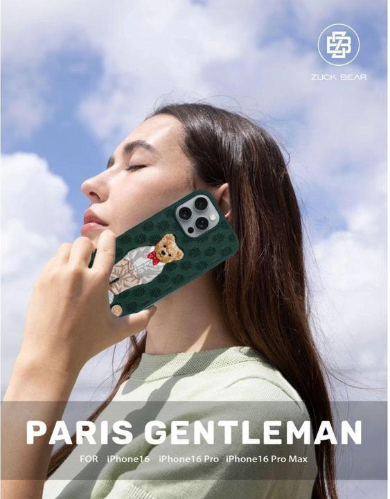 Actual product image Zuck Bear Headphone case case PARIS GENTLEMAN for IPHONE 16 Pro Max bow tie (Apple iPhone 16 Pro Max)