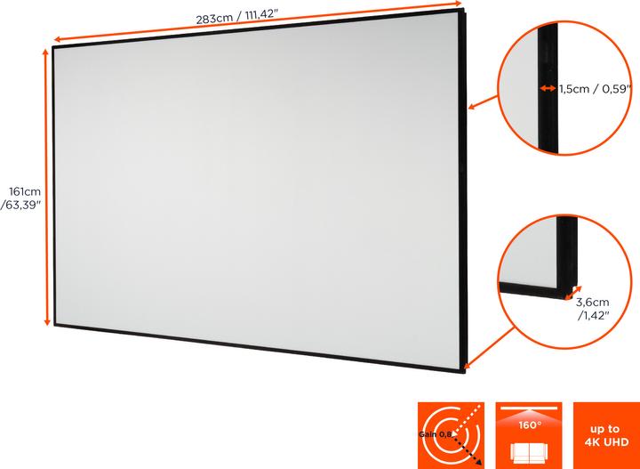 Produktbild Celexon HomeCinema Hochkontrastleinwand Frame 280 x 158 cm, 126" - Dynamic Slate ALR (16:9)
