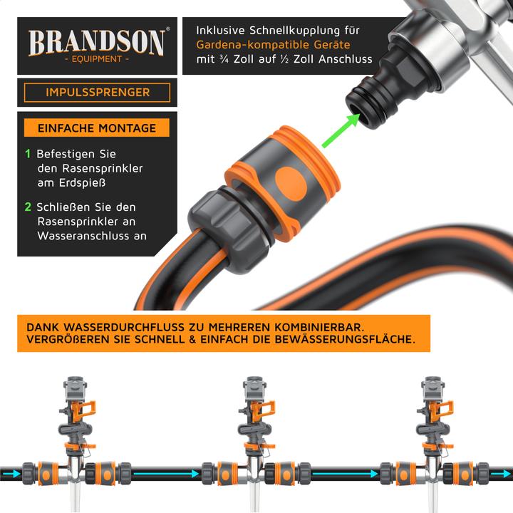 Actual product image Brandson 4x circular sprinkler, interval sprinkler, 360° impulse sprinkler, lawn sprinkler up to 200 m² (Impulse, circular and sector sprinklers)