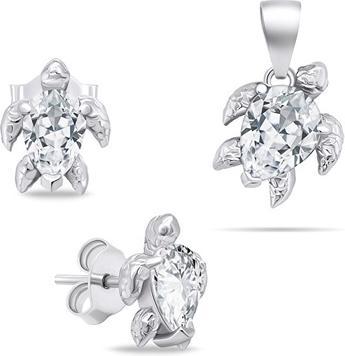 Brilio Silver Playful Silver Jewelry Set With Zircons Turtle Set233w Earrings Pendant