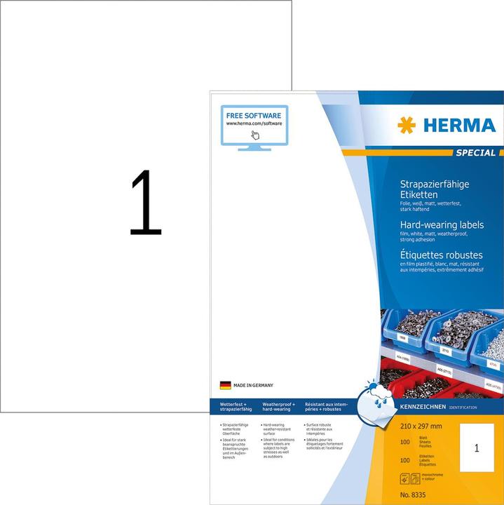 Produktbild HERMA Etiketten SPECIAL 210x297mm 8335 weiss,ex.perm. 100 St./100 Bl.