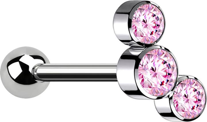 Produktbild Star Piercing Micro Barbell Innengewinde silber mit Kugel und drei Kristalle pink (ohne Messing, Titan G23)