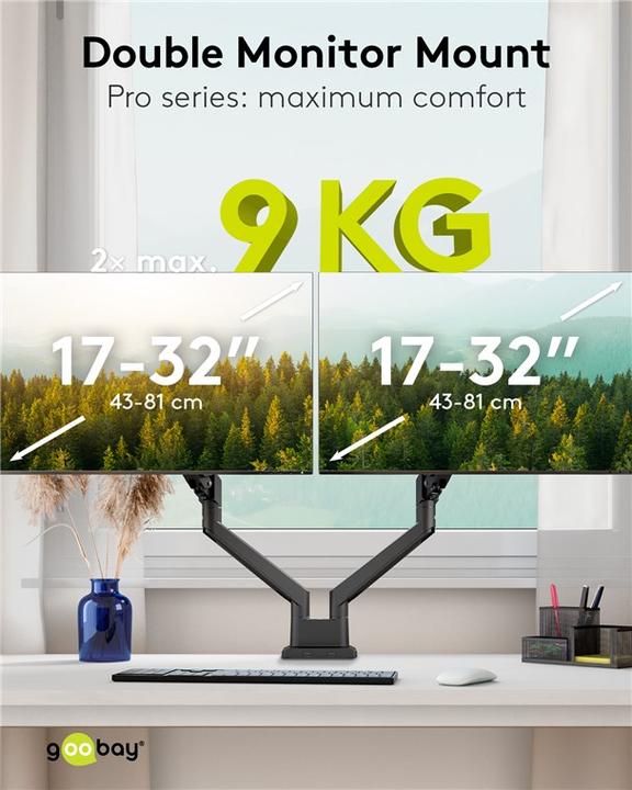 Actual product image Goobay Double monitor mount with gas pressure spring, black (Table, 31.89")