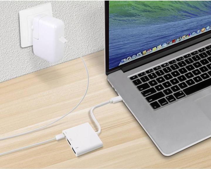 Actual product image Renkforce RF-4366444 Interface Hub USB 3.2 Gen 1 (3.1 Gen 1) Type-C White (USB-C, 3 Ports)