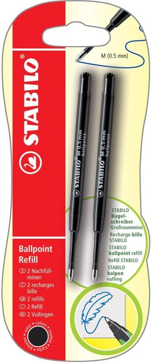 Produktbild STABILO Kugelschreibermine - Ballpoint Refill - z.B. für pointball und SMARTball - 2er Pack (Nachfülleinheit, Schwarz, 0.50 mm)