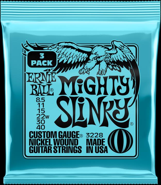 Actual product image Ernie Ball Set of strings, Slinky Nickel, Mighty 8,5-40, 3-pack (6 x, Electric guitar, 0.04")