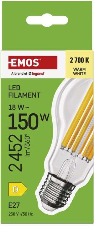 Produktbild Emos LED Lampe Filament A70 / E27 / 18 W (150 W) / 2452 lm / Warmweiss (E27, 18 W, 2452 lm, 1 x, D)