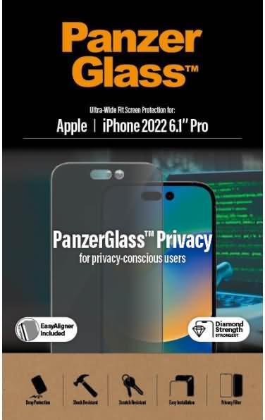 Actual product image PanzerGlass Ultra Wide Fit Privacy (1 Piece, Apple iPhone 14 Pro)