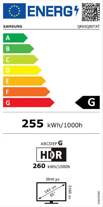 Label énergétique Samsung QE65Q80T (65", QLED, 4K, 2020)