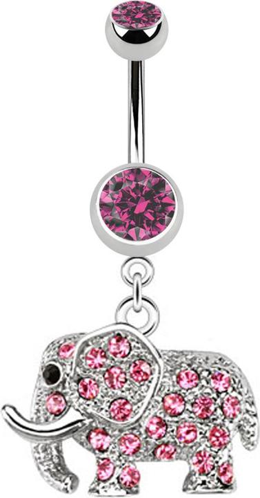 Actual product image Star Piercing Banana silver with pendant elephant pink (Surgical steel 316L, without brass)