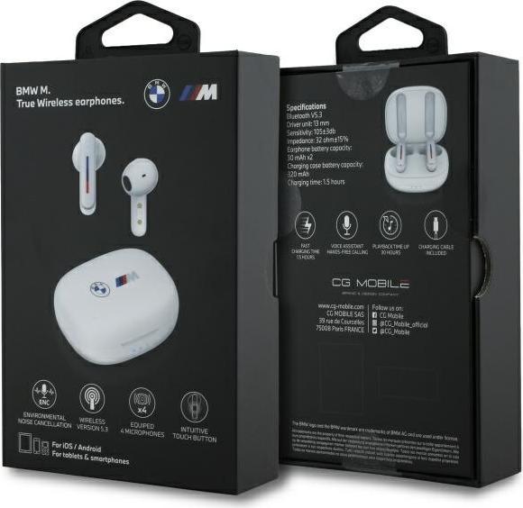Actual product image BMW Bluetooth headphones BMBEMIATP20LOH TWS + docking station white/white Printed logos (Wireless)