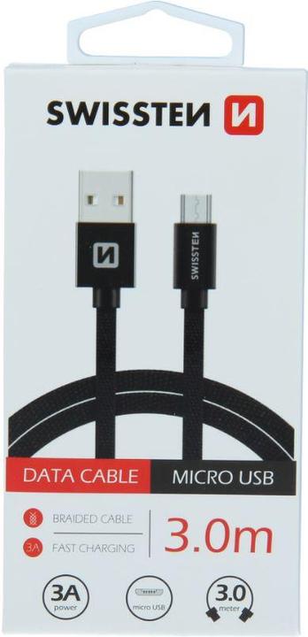 Swissten Datenkabel Textil USB / Micro-USB 3.0 M (3 m, USB 3.0)