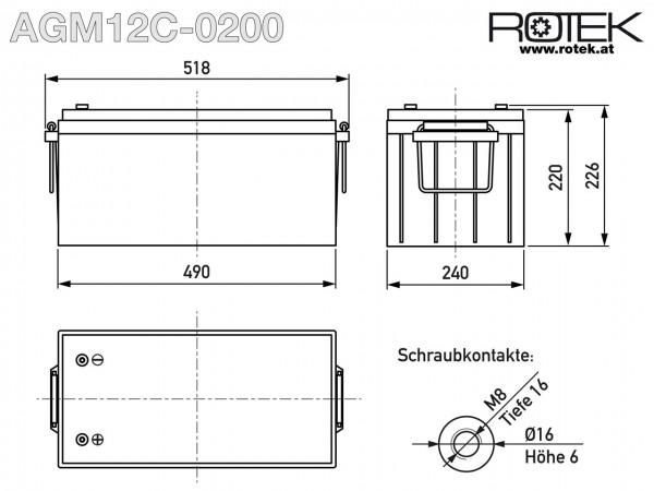 Image du produit Rotek - Blei Akkumulator AGM12C-0200 Standard 12V 200Ah (12 V, 200 Ah)