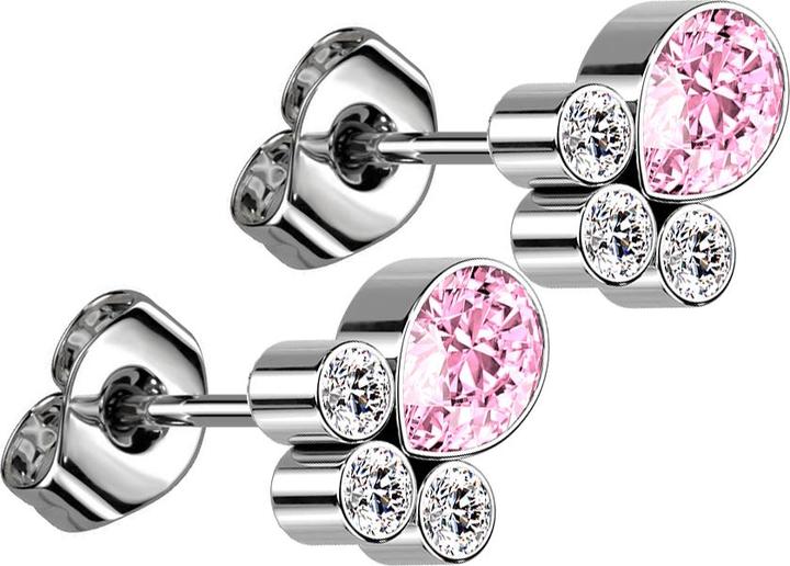 Star Piercing Threadless Ohrstecker silber drei Kristalle silber Ovalkristall pink (Titan G23, ohne Messing)