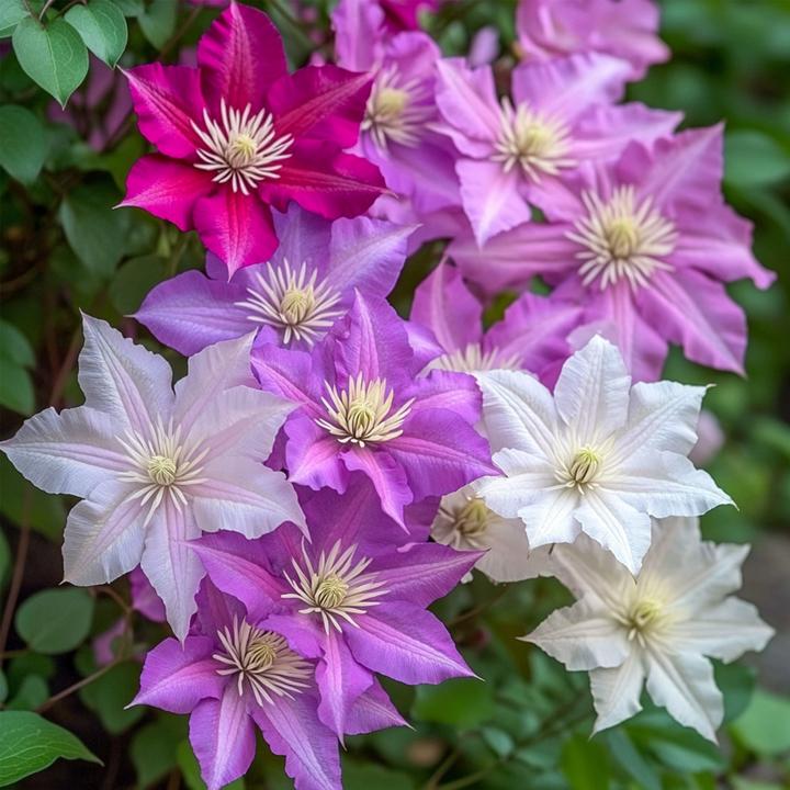Immagine prodotto Plant in a Box Clematide ibrida 'Mme Le Coultre', 'Hagley Hybrid', 'Polish Spirit' - set di 6 clematidi (25 cm)