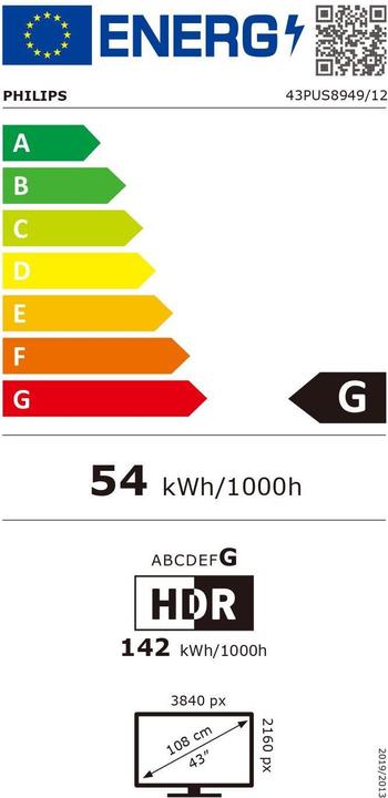 Energie-Label Philips 43PUS8949/12 TV (43") 4K Ultra HD Smart TV Wi-Fi Anthracite, Grey (43", LED, 4K)