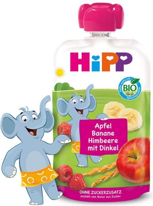 Image du produit Hipp HiPPiS en sachet : pomme-banane-framboise à l'épeautre, sans sucre ajouté (100 g)