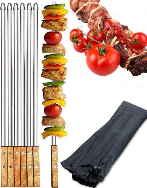 Actual product image MU Classic Stainless steel barbecue skewers with wooden handle 55cm set of 6