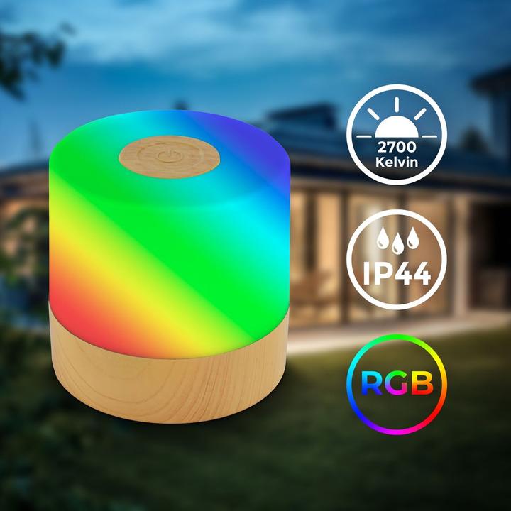 Produktbild B.K.Licht Akku RGB LED Tischleuchte, holzfarben, 1xLED/1,5W (100 lm)