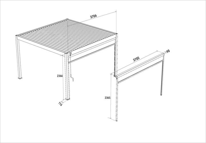 Weide Sonnenrollo für Ventaris/ Pergola 4m Anthrazit (400 cm, 10 cm)