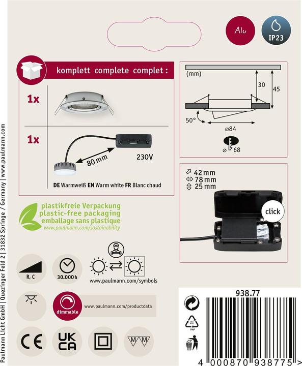 Productafbeelding Paulmann LED inbouwarmatuur Coin Slim (425 lm)