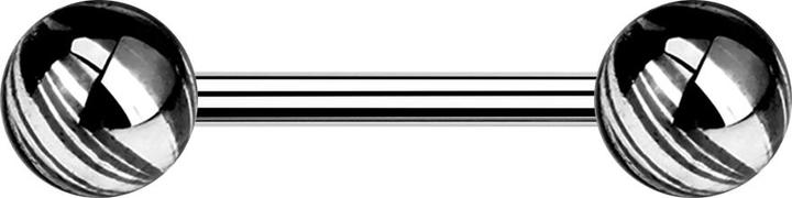 Produktbild Star Piercing Barbell silber mit zwei Kugeln schwarz elektrisch Beschichtet (Chirurgenstahl 316L)